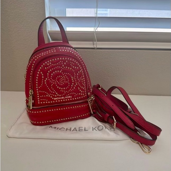 Red Michael Kors Rose Backpack - Picture 1 of 5